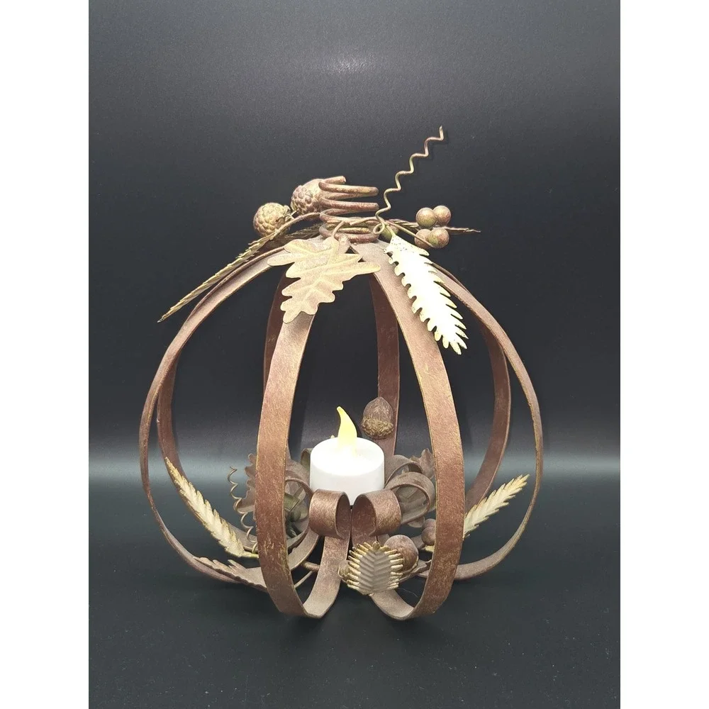 Vintage Metal Pumpkin Lantern Rustic Farmhouse Fall Decor for Thanksgiving Table